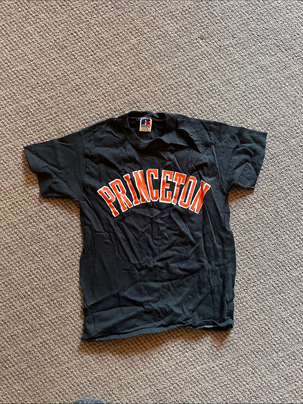 Russell Athletic Black Tee with Orange and White Princeton Arch VTG